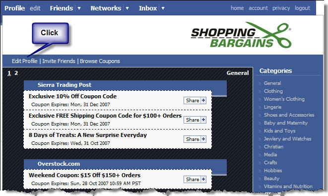 Facebook Canvas Page - Edit Profile