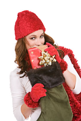 Woman with Christmas stocking